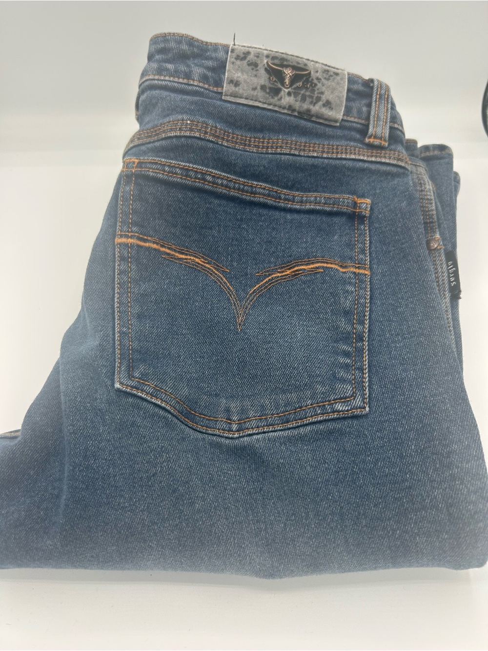Sergio Valente Women's Straight Leg Jeans - Dark Blue with Tan Stitching